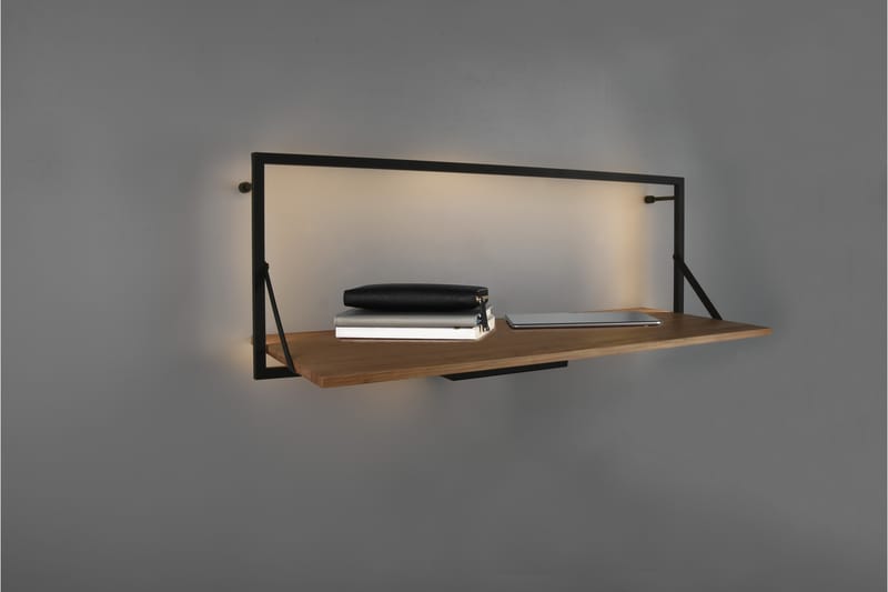 Vägghylla Leonie LED-belyst 90x30 cm Trä/Svart - Trä/Svart - Förvaring - Småförvaring - Väggförvaring
