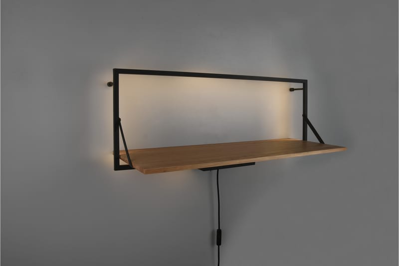Vägghylla Leonie LED-belyst 90x30 cm Trä/Svart - Trä/Svart - Förvaring - Småförvaring - Väggförvaring