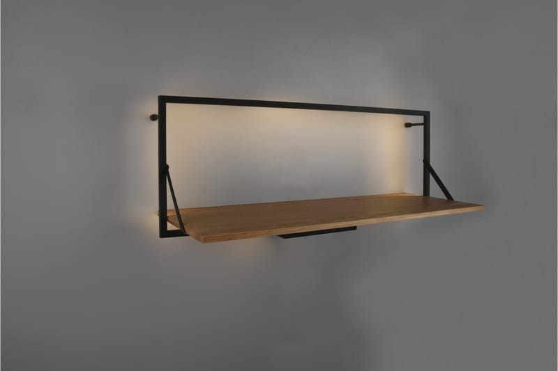 Vägghylla Leonie LED-belyst 90x30 cm Trä/Svart - Trä/Svart - Förvaring - Småförvaring - Väggförvaring