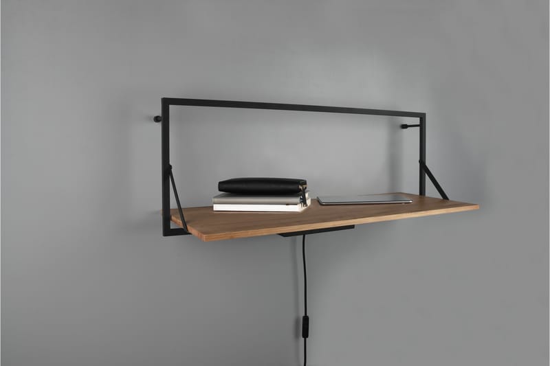 Vägghylla Leonie LED-belyst 90x30 cm Trä/Svart - Trä/Svart - Förvaring - Småförvaring - Väggförvaring