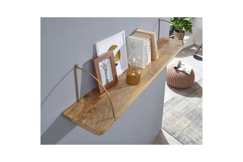 Vägghylla Wohnling massivt trä, metallhänghylla, industriell loftstil 120 cm - 120 cm - Förvaring - Småförvaring - Väggförvaring