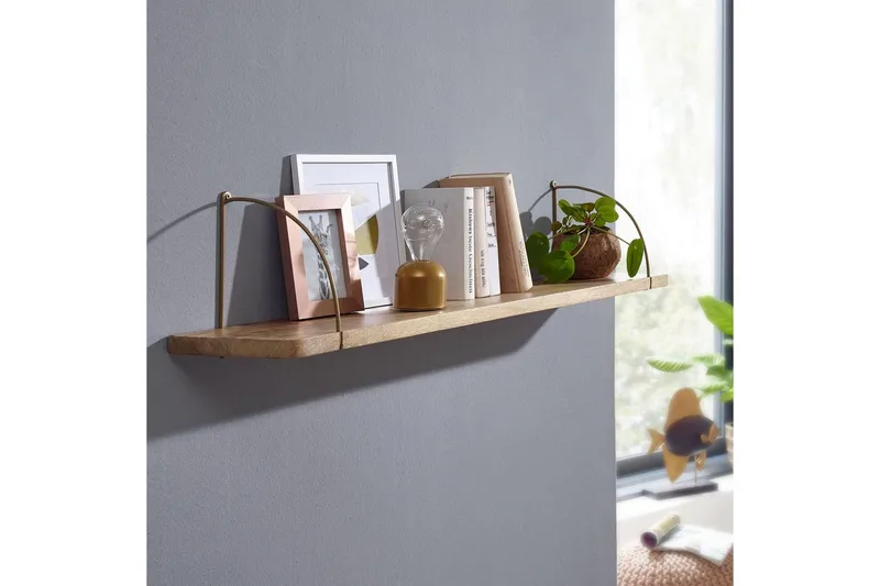 Vägghylla Wohnling massivt trä, metallhänghylla, industriell loftstil 120 cm - 120 cm - Förvaring - Småförvaring - Väggförvaring