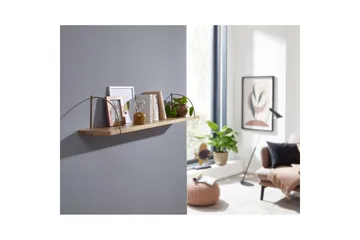 Vägghylla Wohnling massivt trä, metallhänghylla, industriell loftstil 120 cm - 120 cm - Förvaring - Småförvaring - Väggförvaring