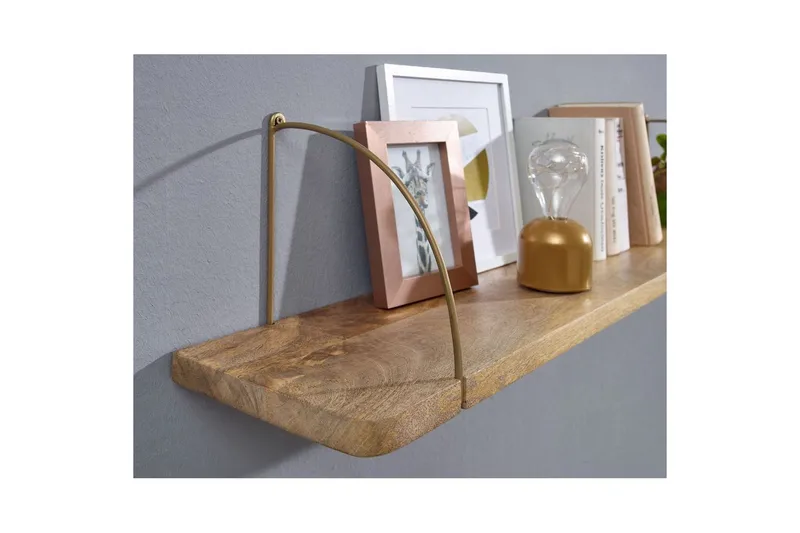 Vägghylla Wohnling massivt trä, metallhänghylla, industriell loftstil 120 cm - 120 cm - Förvaring - Småförvaring - Väggförvaring