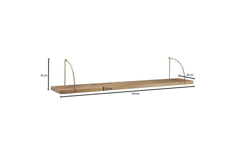 Vägghylla Wohnling massivt trä, metallhänghylla, industriell loftstil 120 cm - 120 cm - Förvaring - Småförvaring - Väggförvaring