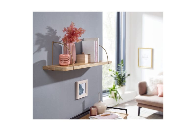 Vägghylla Wohnling massivt trä, metallhänghylla, industriell loftstil 60 cm - 60 cm - Förvaring - Småförvaring - Väggförvaring