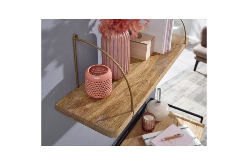 Vägghylla Wohnling massivt trä, metallhänghylla, industriell loftstil 60 cm - 60 cm - Förvaring - Småförvaring - Väggförvaring