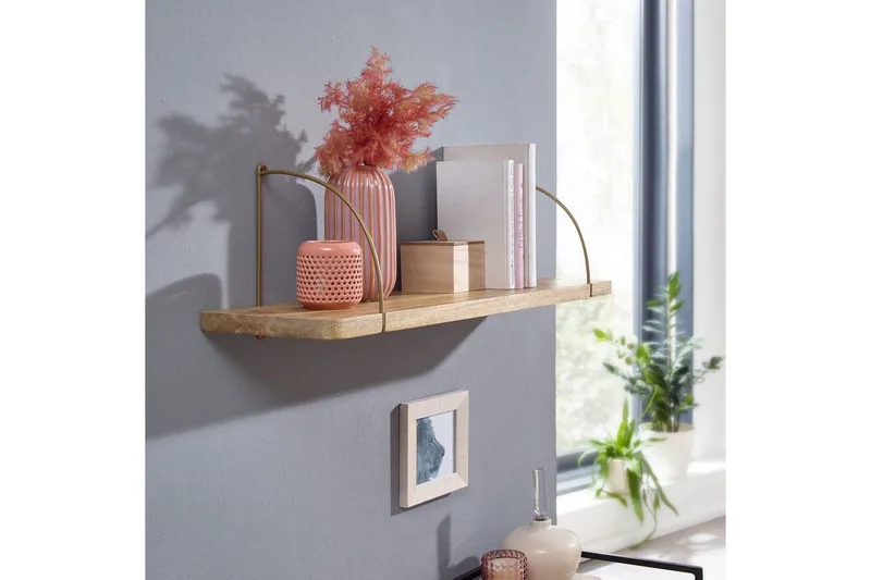 Vägghylla Wohnling massivt trä, metallhänghylla, industriell loftstil 80 cm - 80 cm - Förvaring - Småförvaring - Väggförvaring