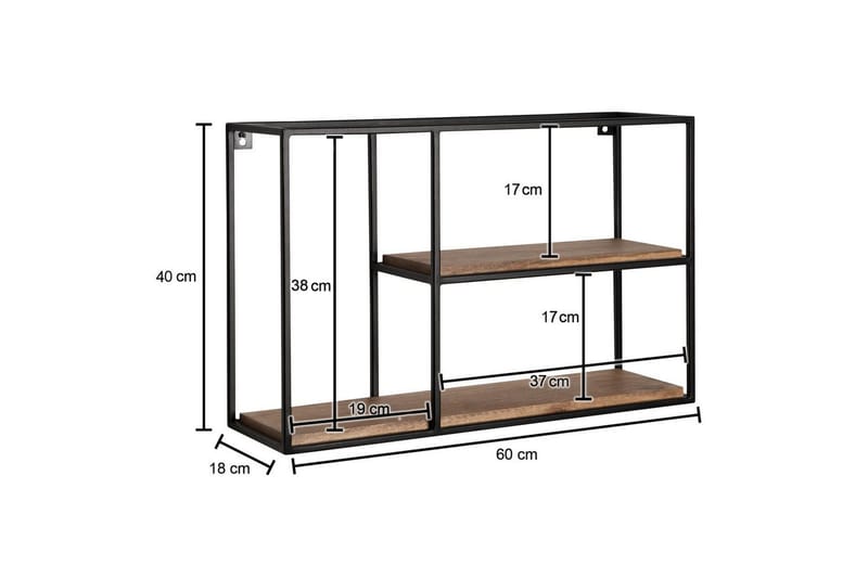 Vägghylla Wohnling Massivt trä metallram väggmonterad industriell - Förvaring - Småförvaring - Väggförvaring