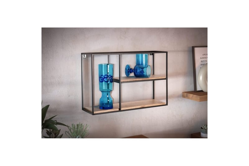 Vägghylla Wohnling Massivt trä metallram väggmonterad industriell - Förvaring - Småförvaring - Väggförvaring