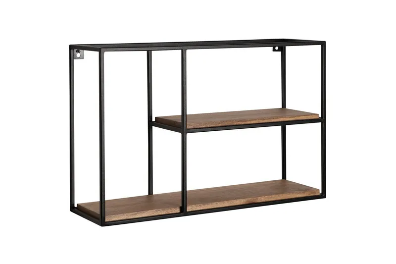 Vägghylla Wohnling Massivt trä metallram väggmonterad industriell