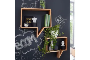 Vägghylla Wohnling Set med 2 solid trähyllor i form av pratbubblor, modern loftstil Akacia - Akacia - Förvaring - Småförvaring - Väggförvaring