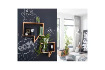 Vägghylla Wohnling Set med 2 solid trähyllor i form av pratbubblor, modern loftstil Akacia - Akacia - Förvaring - Småförvaring - Väggförvaring