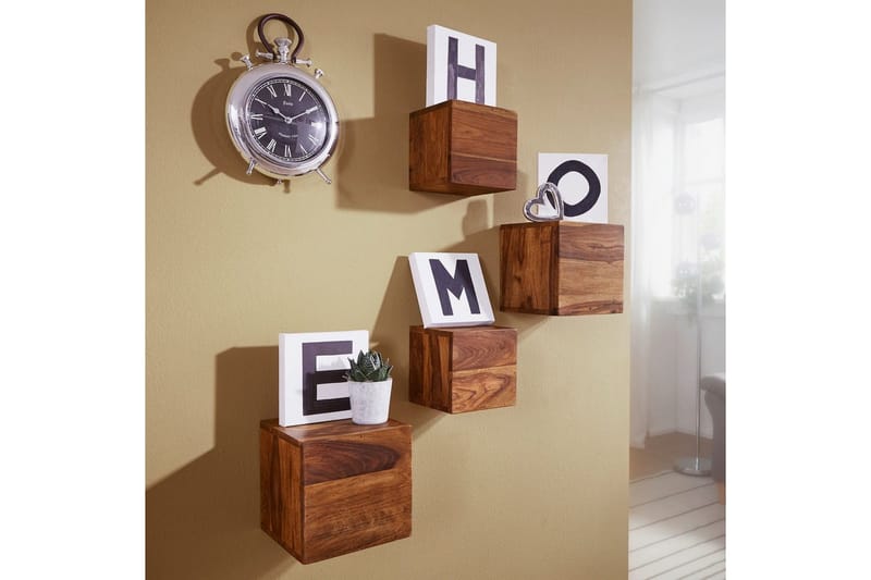 Vägghylla Wohnling Set med 4 massivt trä kub-optik väggmonterad modern - Förvaring - Småförvaring - Väggförvaring