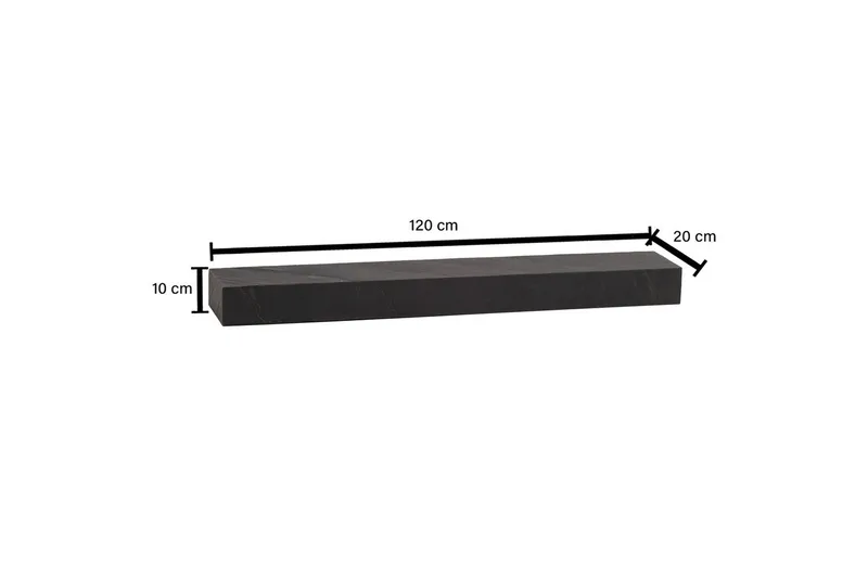Vägghylla Wohnling svart stenoptik, väggmonterad, svävande hylla, modern loftstil 120 cm - 120 cm - Förvaring - Småförvaring - Väggförvaring