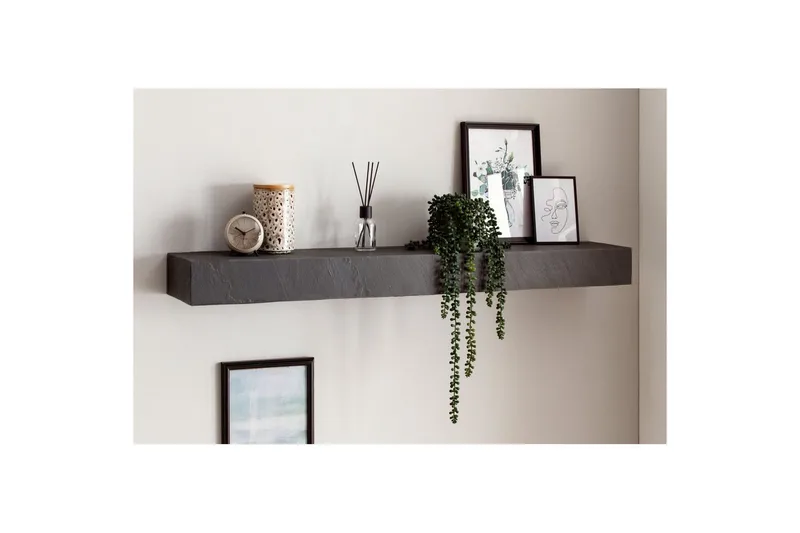 Vägghylla Wohnling svart stenoptik, väggmonterad, svävande hylla, modern loftstil 120 cm - 120 cm - Förvaring - Småförvaring - Väggförvaring