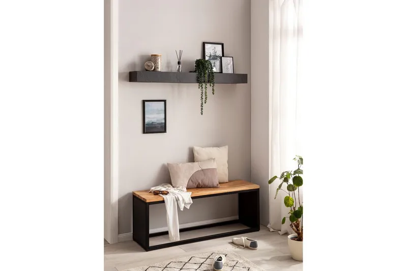 Vägghylla Wohnling svart stenoptik, väggmonterad, svävande hylla, modern loftstil 120 cm - 120 cm - Förvaring - Småförvaring - Väggförvaring