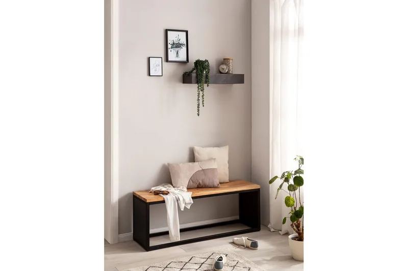 Vägghylla Wohnling svart stenoptik, väggmonterad, svävande hylla, modern loftstil 60 cm - 60 cm - Förvaring - Småförvaring - Väggförvaring
