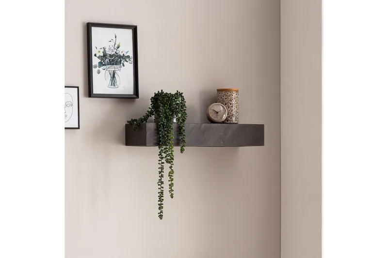Vägghylla Wohnling svart stenoptik, väggmonterad, svävande hylla, modern loftstil 60 cm - 60 cm - Förvaring - Småförvaring - Väggförvaring
