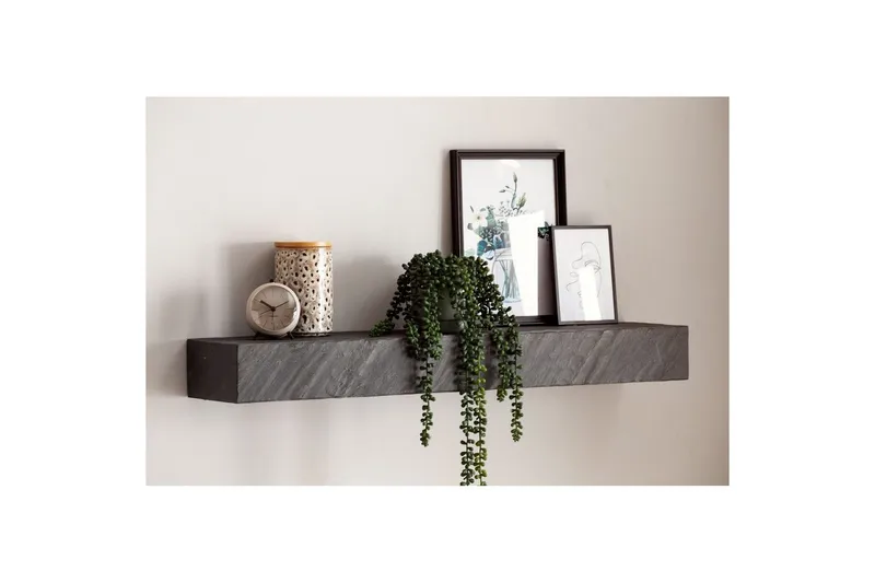 Vägghylla Wohnling svart stenoptik, väggmonterad, svävande hylla, modern loftstil 90 cm - 90 cm - Förvaring - Småförvaring - Väggförvaring