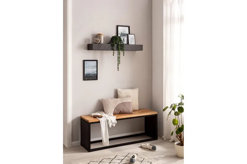 Vägghylla Wohnling svart stenoptik, väggmonterad, svävande hylla, modern loftstil 90 cm - 90 cm - Förvaring - Småförvaring - Väggförvaring