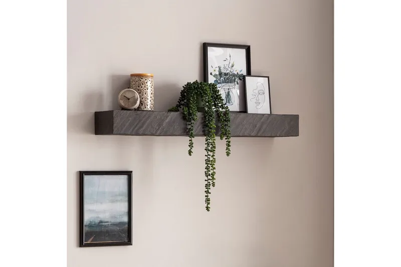 Vägghylla Wohnling svart stenoptik, väggmonterad, svävande hylla, modern loftstil 90 cm - 90 cm - Förvaring - Småförvaring - Väggförvaring