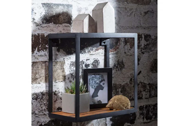 Vägghylla Wohnling Puri Massivt Trä Metallram Väggmonterad Industriell - Förvaring - Småförvaring - Väggförvaring