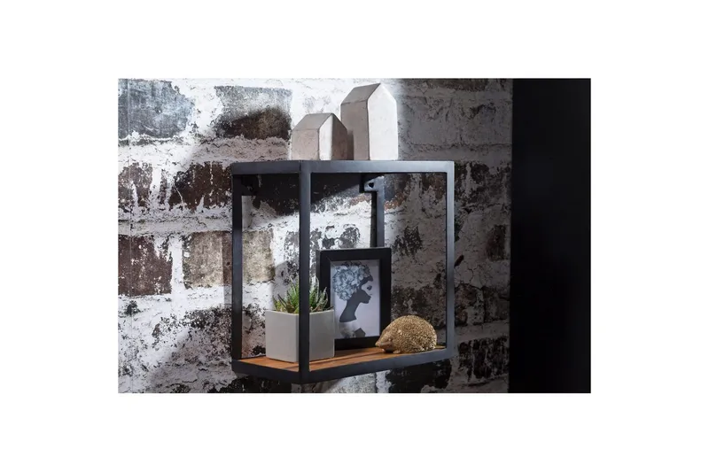 Vägghylla Wohnling Puri Massivt Trä Metallram Väggmonterad Industriell - Förvaring - Småförvaring - Väggförvaring