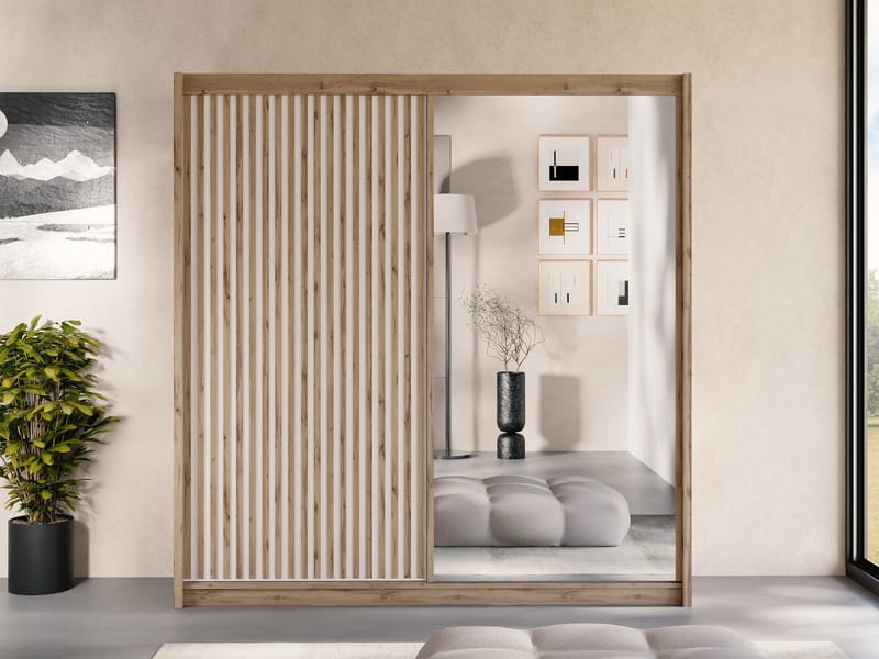 Swanley Garderob med Spegel 203x215 cm - Brun/Vit - Förvaring - Garderober & garderobssystem