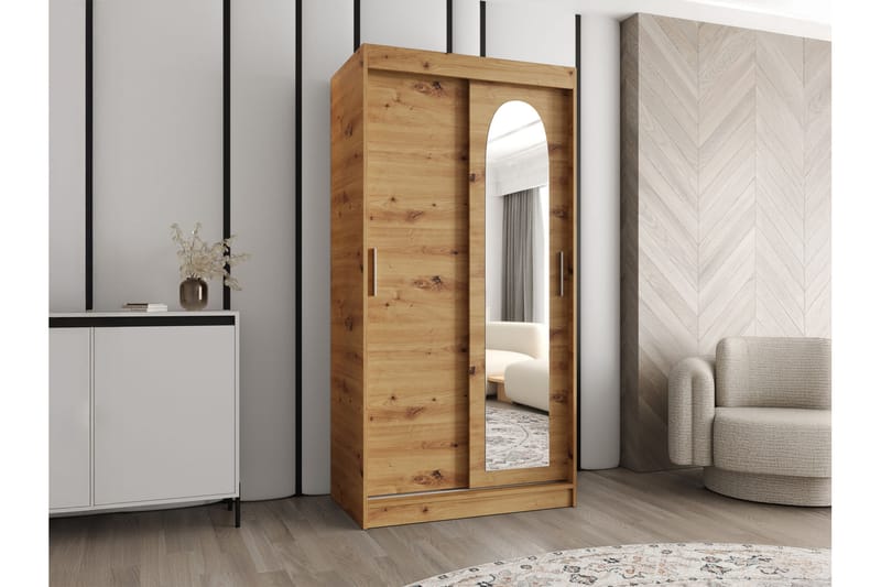 Tallmo Garderob m. Spegel 100x200 cm - Brun/Beige - Förvaring - Garderober & garderobssystem