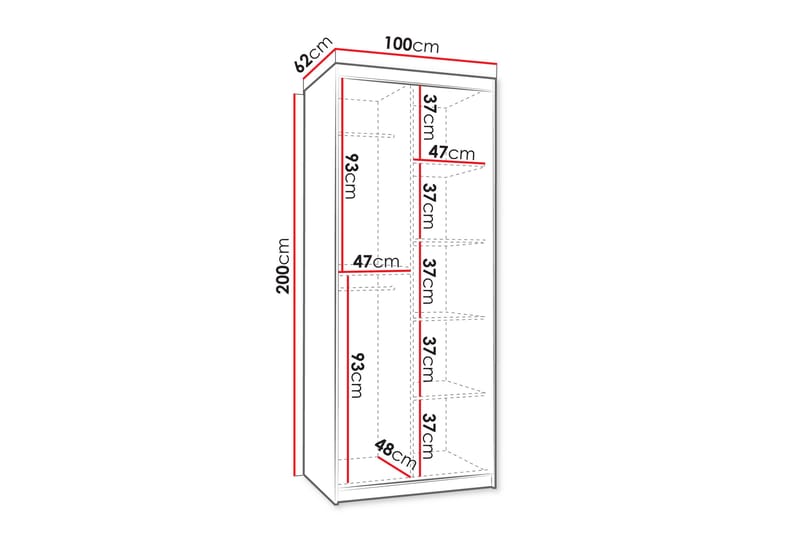 Tallmo Garderob m. Spegel 100x200 cm - Förvaring - Garderober & garderobssystem