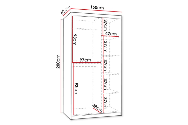 Tallmo Garderob m. Spegel 150x200 cm - Vit - Förvaring - Garderober & garderobssystem
