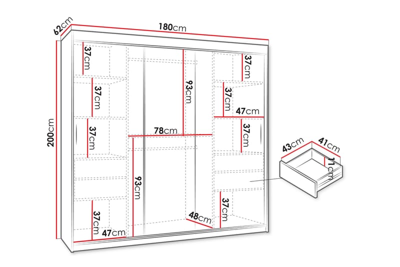 Tallmo Garderob m. Spegel 180x200 cm - 0 - Förvaring - Garderober & garderobssystem