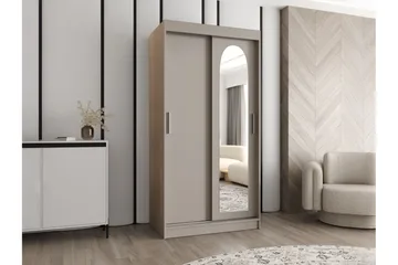 Tallmo Garderob med Spegel 100x200 cm i Trä - Greige - Förvaring - Garderober & garderobssystem
