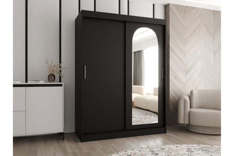 Tallmo Garderob med Spegel 150x200 cm i Målat Trä - Svart - Förvaring - Garderober & garderobssystem