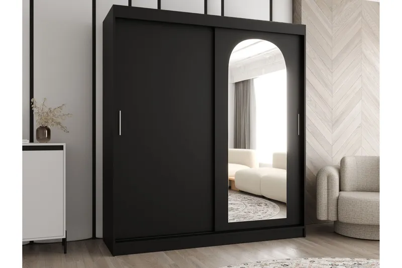 Tallmo Garderob med Spegel 180x200 cm i Målat Trä - Svart - Förvaring - Garderober & garderobssystem