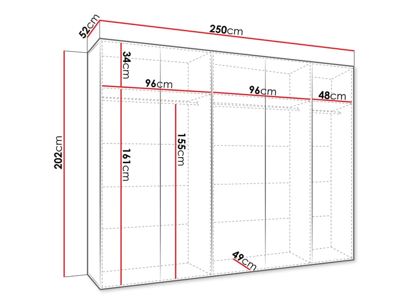 Tensa Garderob med spegel 250 cm - Vit - Förvaring - Garderober & garderobssystem
