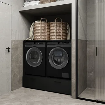 Tvättmaskin/Torktumlarskåp Rosa med 2 lådor - Svart Onyx - Förvaring - Badrumsförvaring