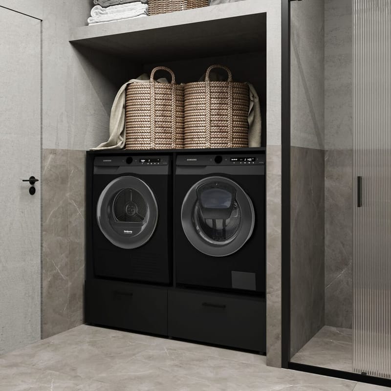 Tvättmaskin/Torktumlarskåp Rosa med 2 lådor - Svart Onyx - Förvaring - Badrumsförvaring