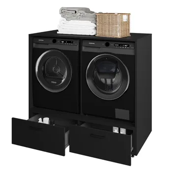 Tvättmaskin/Torktumlarskåp Rosa med 2 lådor - Svart Onyx - Förvaring - Badrumsförvaring