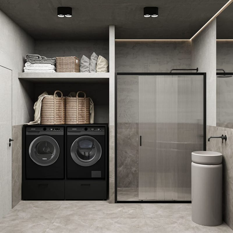 Tvättmaskin/Torktumlarskåp Rosa med 2 lådor - Svart Onyx - Förvaring - Badrumsförvaring