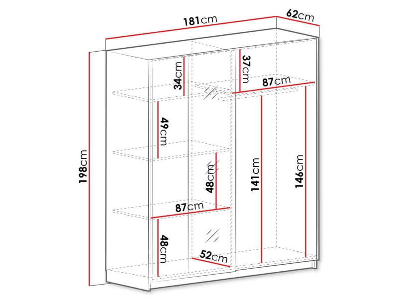 Tyrelon Garderob med spegel 181x198 cm - vit - Förvaring - Garderober & garderobssystem