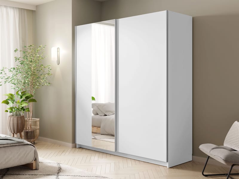 Tyrelon Garderob med spegel 181x198 cm - vit - Förvaring - Garderober & garderobssystem