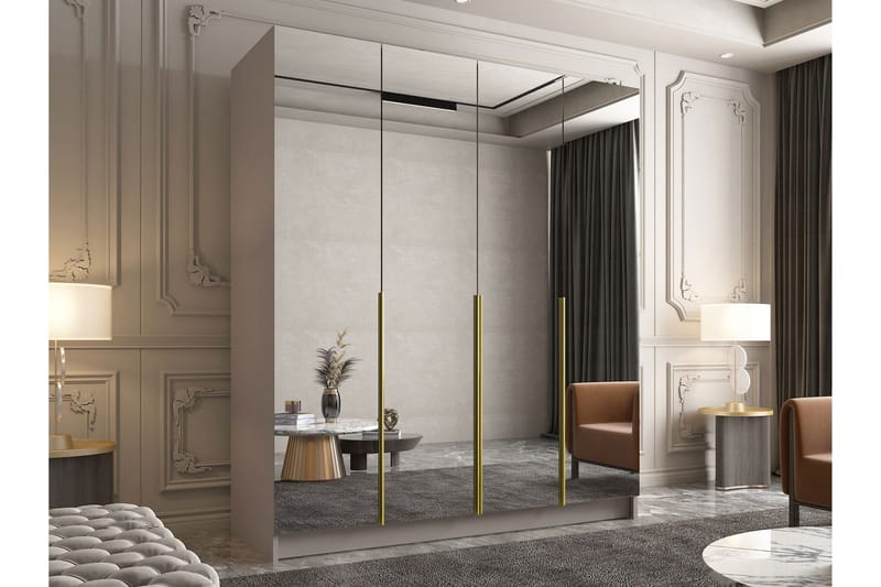 Vadstena Garderob med Spegel 200 cm - Kashmir/Guld - Förvaring - Garderober & garderobssystem