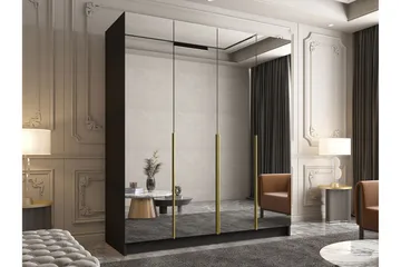 Vadstena Garderob med Spegel 200 cm - Svart/Guld - Förvaring - Garderober & garderobssystem