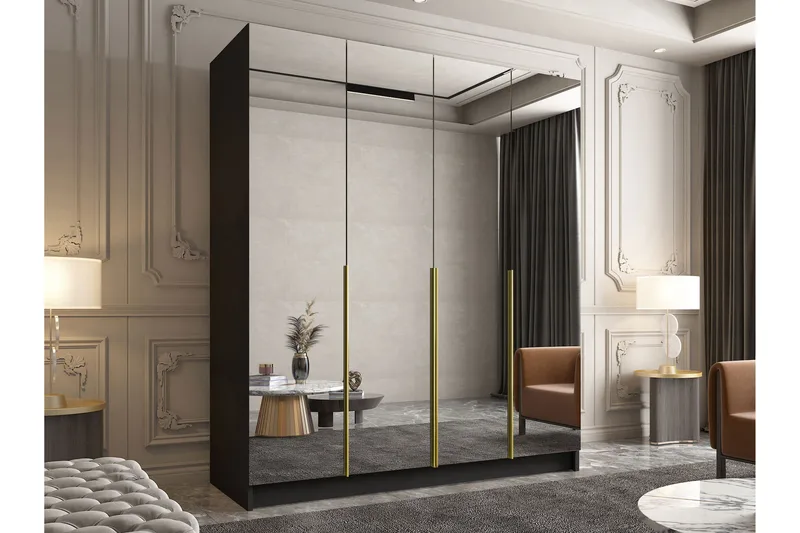 Vadstena Garderob med Spegel 200 cm - Svart/Guld - Förvaring - Garderober & garderobssystem