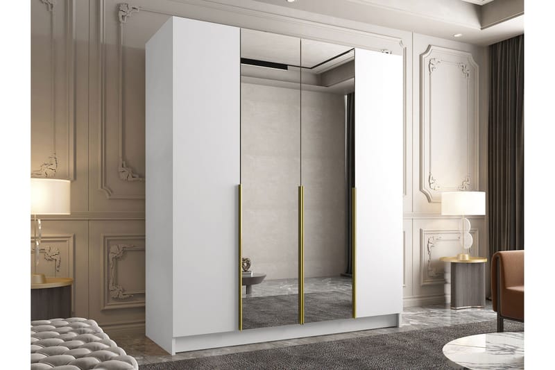 Vadstena Garderob med Spegel 200 cm - Vit/Guld - Förvaring - Garderober & garderobssystem