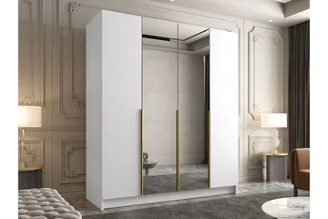 Vadstena Garderob med Spegel 200 cm - Vit/Guld - Förvaring - Garderober & garderobssystem