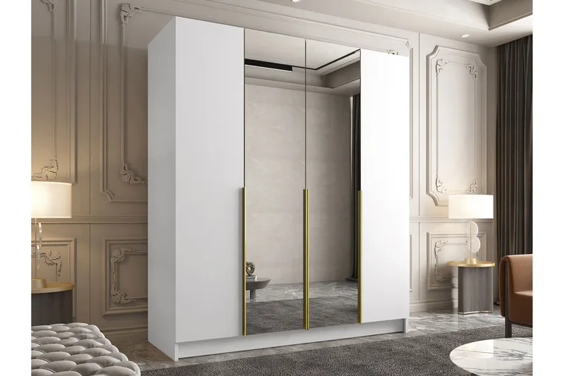 Vadstena Garderob med Spegel 200 cm - Vit/Guld - Förvaring - Garderober & garderobssystem