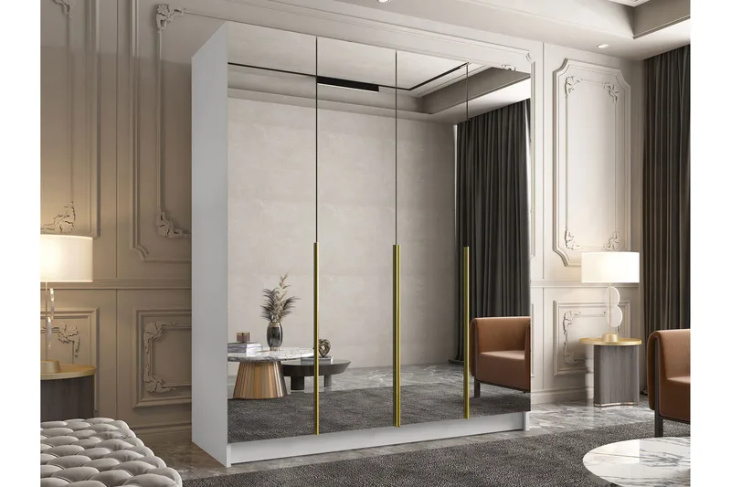 Vadstena Garderob med Spegel 200 cm - Vit/Guld - Förvaring - Garderober & garderobssystem